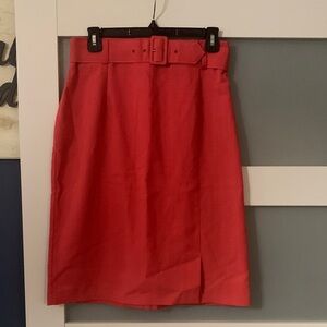 Elegant coral color Belted Pencil Skirt